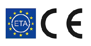ETA approval logo with EU-style stars beside a bold black CE mark on a light grey background.