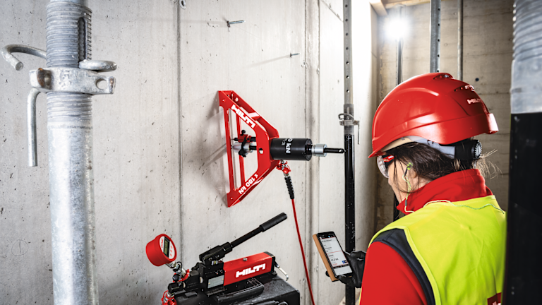 Hilti anchor testing setup and equipment