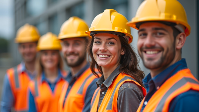Team of construction workers in hard hats