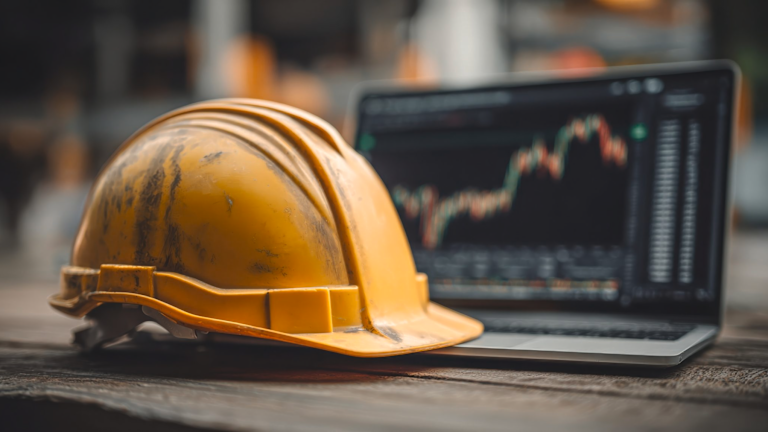 Hard hat next to laptop