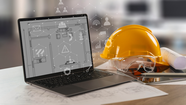 Laptop showing construction software