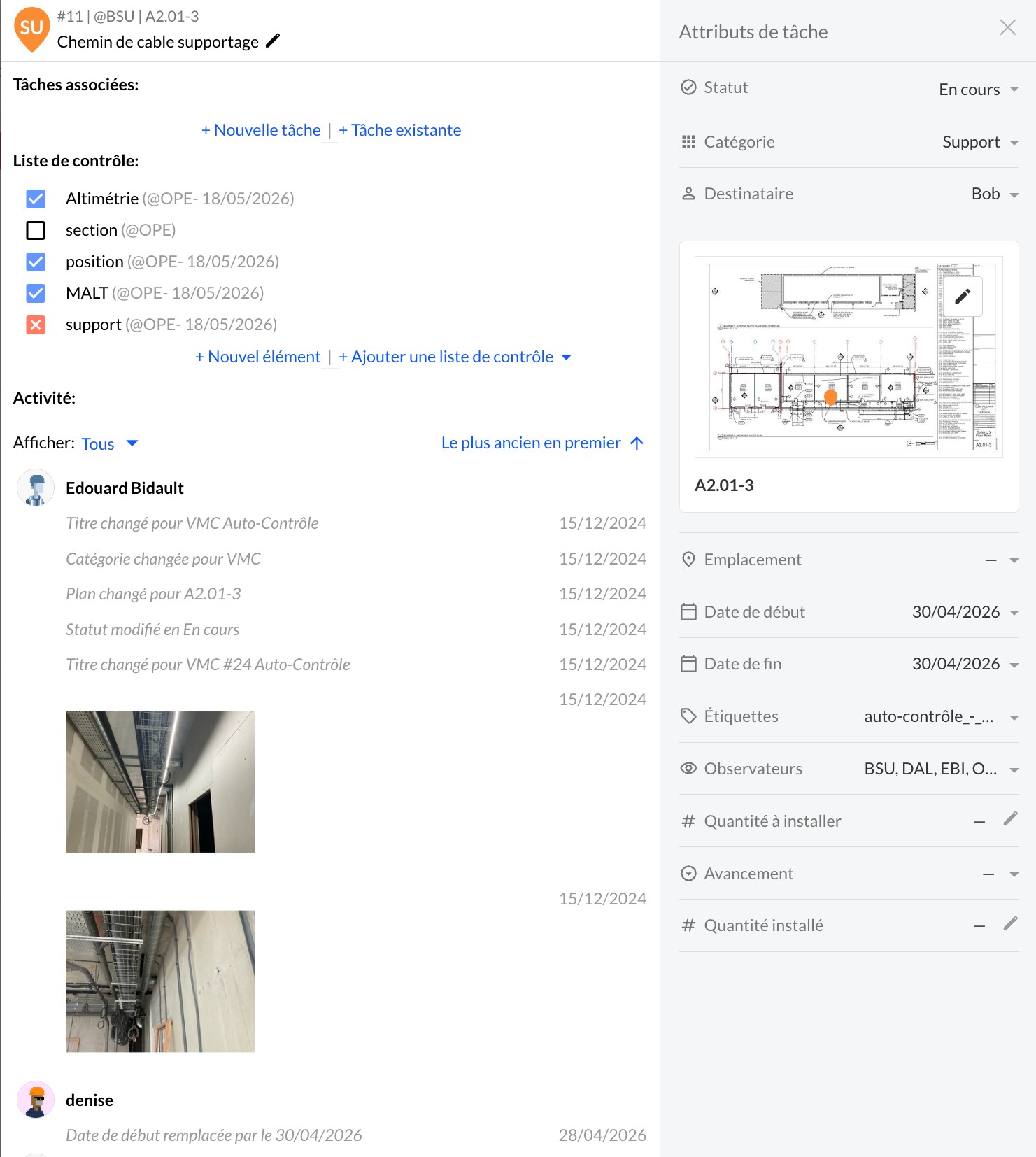 cvcd - 2 tâche fieldwire en français application