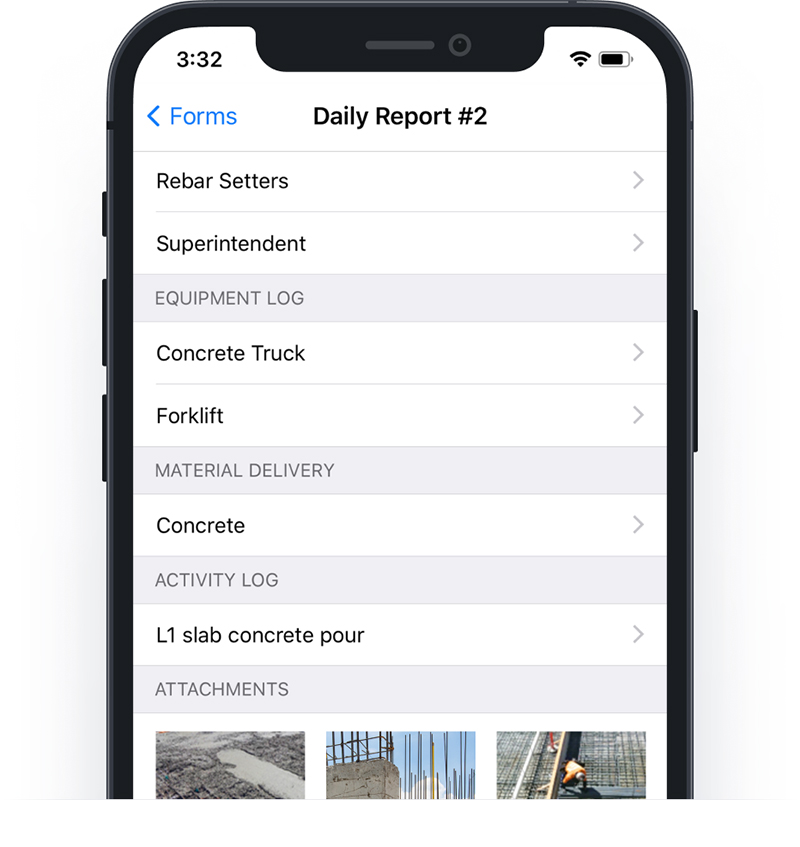 Fieldwire's mobile form view gives users the ability to fill out necessary information on their mobile device.