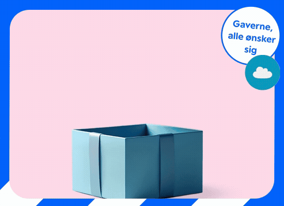 Ønskeskyen favoritter GIF med produkter op ad blå kasse