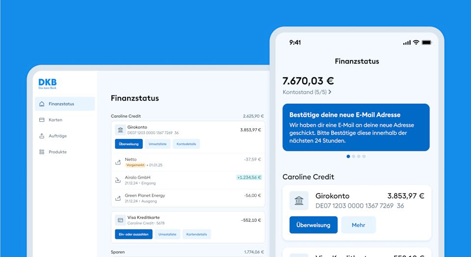preview of the private banking in a webbrowser and app