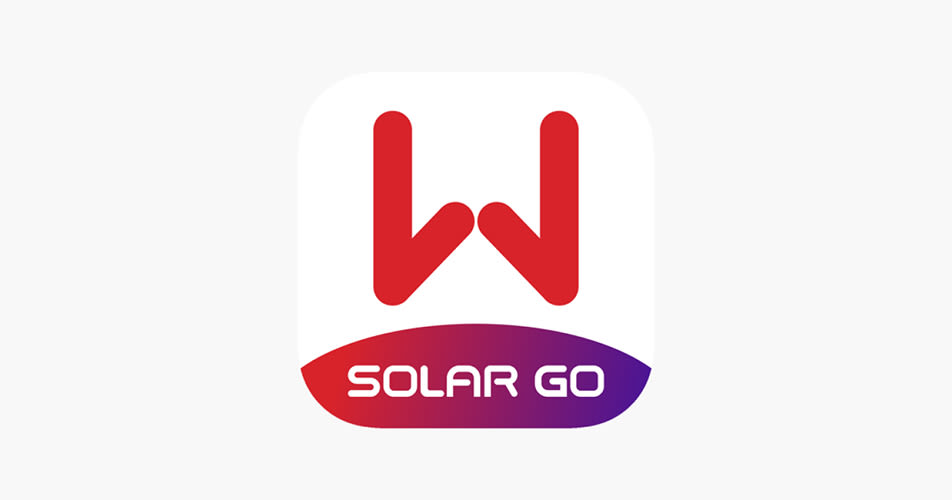 Een rode “W” op een witte achtergrond vormt het logo. Daaronder staat de tekst “Solar Go” in wit op een rood-paarse verloopvorm, wat energie en moderniteit uitstraalt.