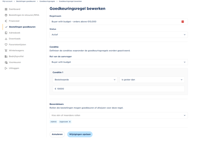 Afbeelding 5 Toevoegen goedkeuringsregel voor bepaald budget