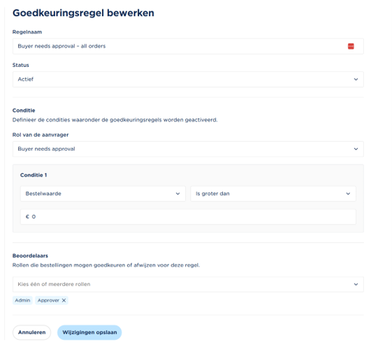 Afbeelding 6 Toevoegen goedkeuringsregel voor alle orders