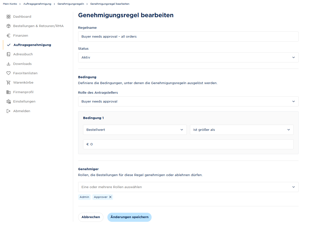 Afbeelding 6 Toevoegen goedkeuringsregel voor alle orders