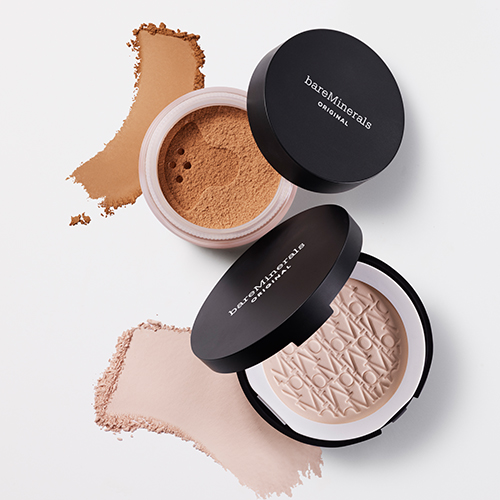 bareMinerals Original foundation i løs og presset form, presentert med lyse og varme nyanser.