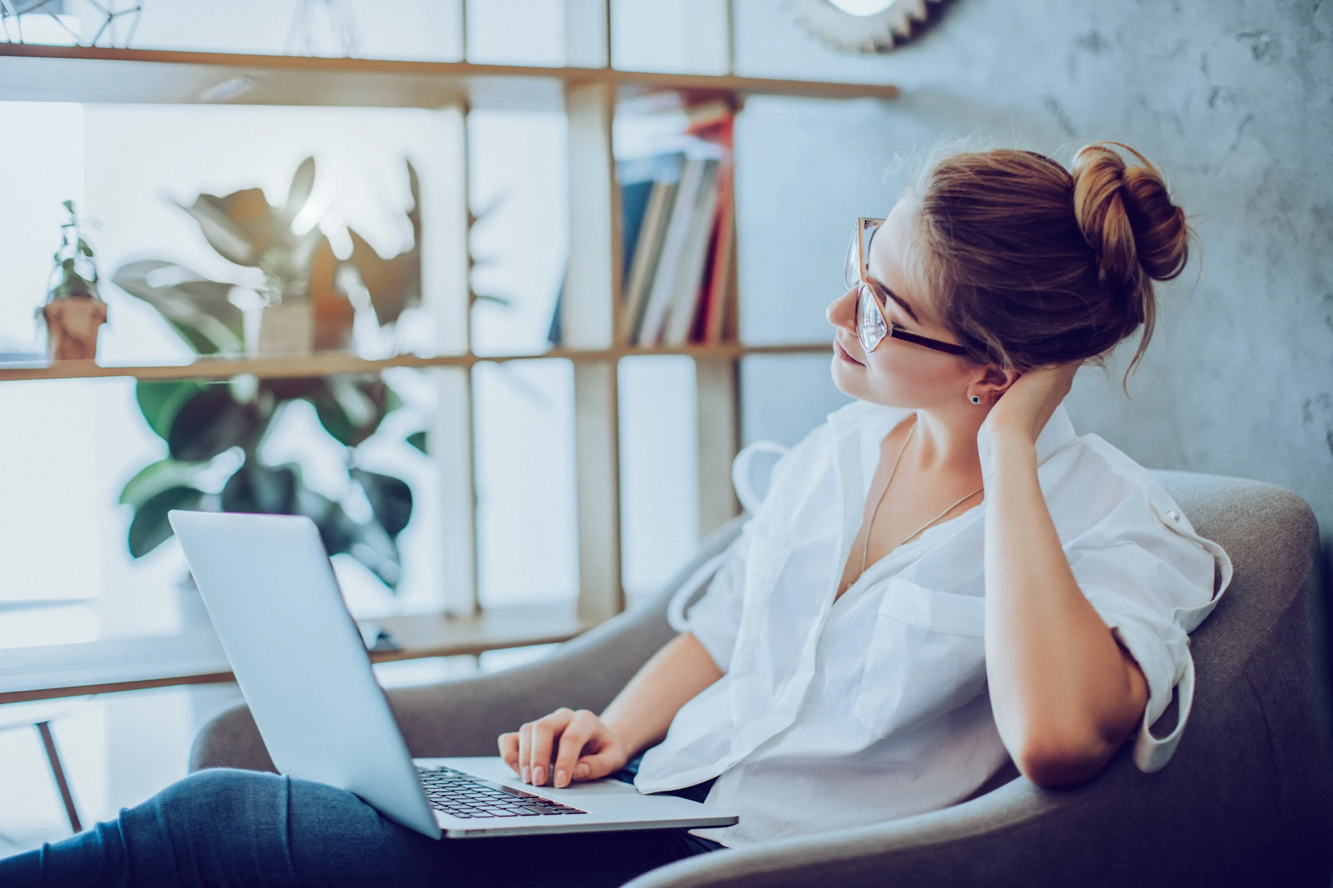 woman working in an alternative office