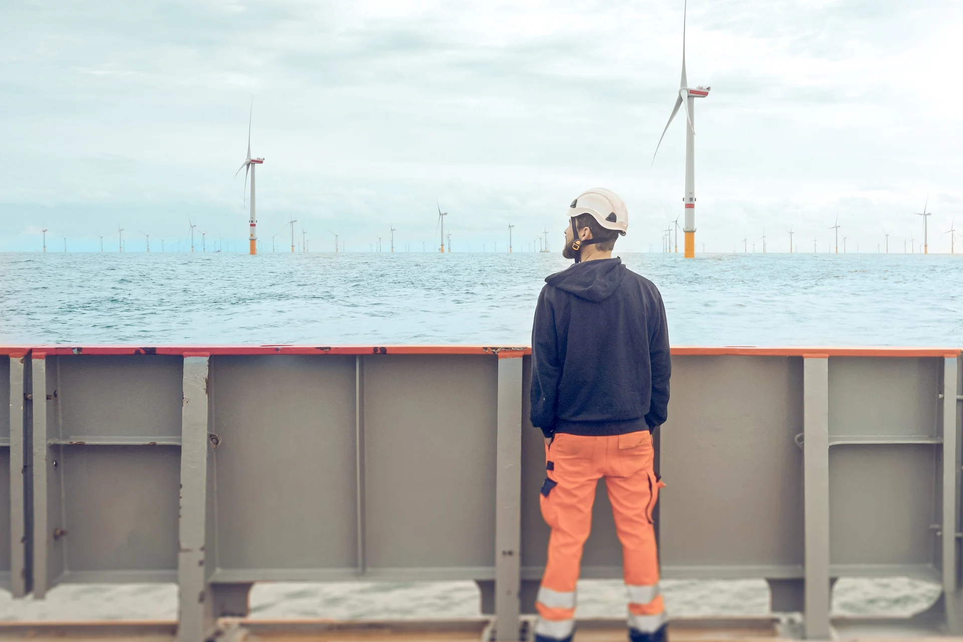 man-looking-at-offshore-windturbines - cropped