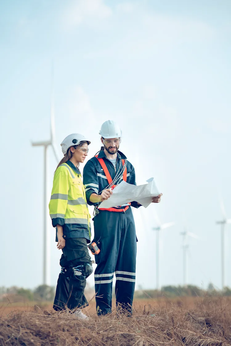 Technicians onsite at onshore windfarm