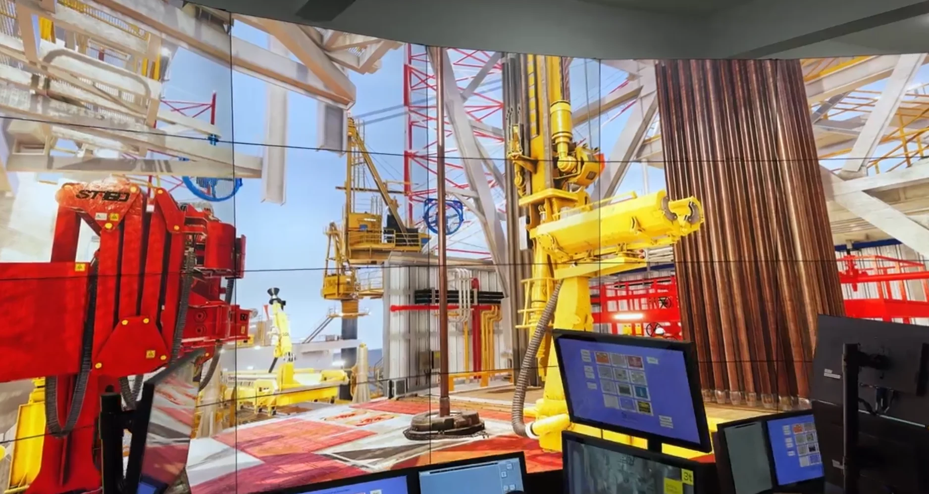 High-tech drilling simulator replicating an offshore environment to train operators in safe, effective equipment handling.