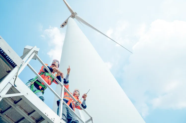 Technicians at bottom of turbine
