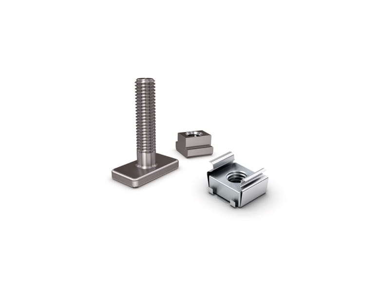 Three fasteners for C-rails on a white background.