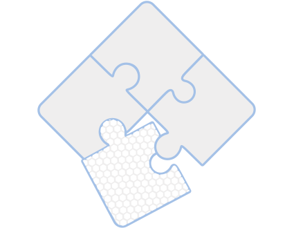 Three interlocking jigsaw pieces and one differently colored piece.