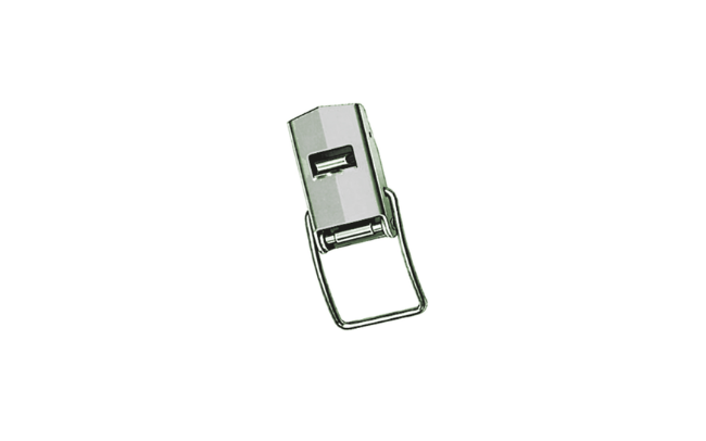Un loquet de traction Camloc en métal sur fond blanc