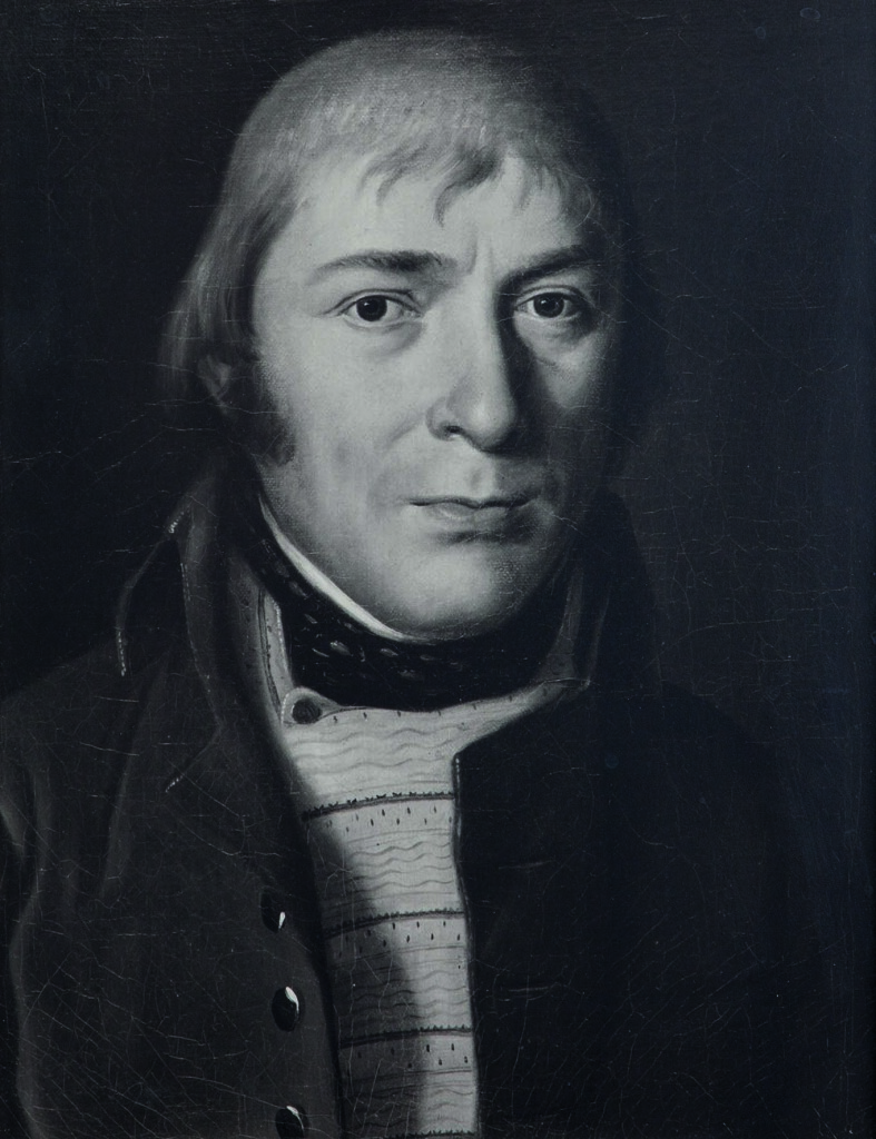 A vintage black and white photo of Franz Caspar Bossard-Kolin