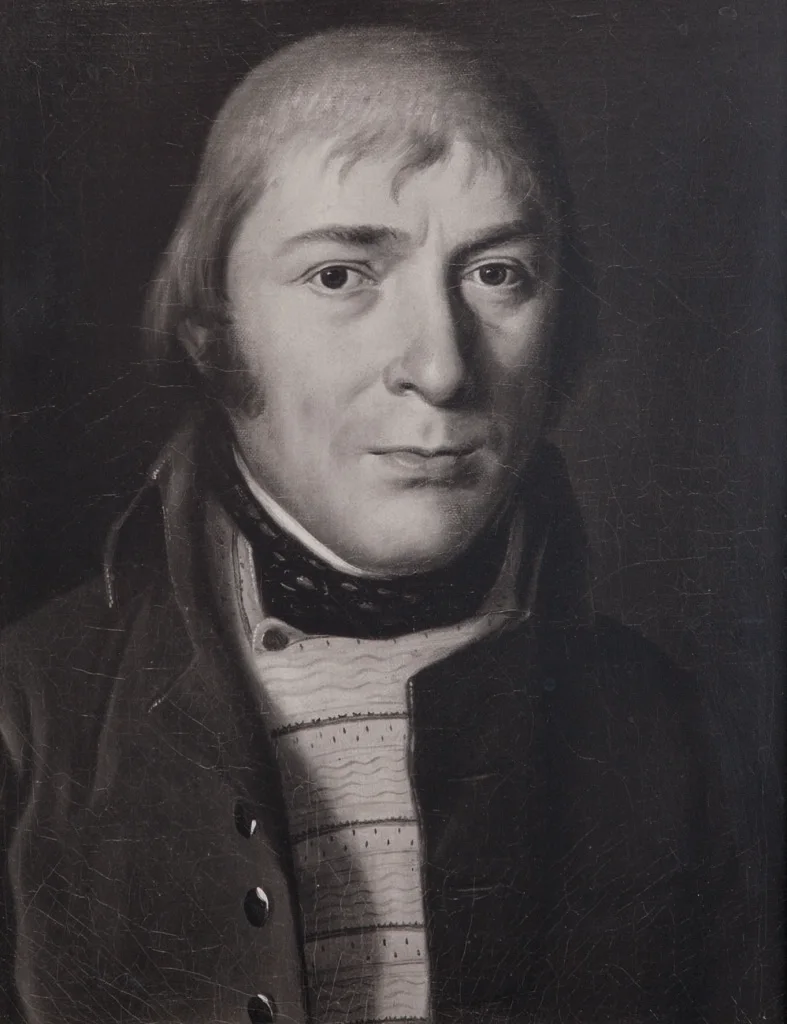 Et vintage sort-hvidt foto af Franz Caspar Bossard-Kolin