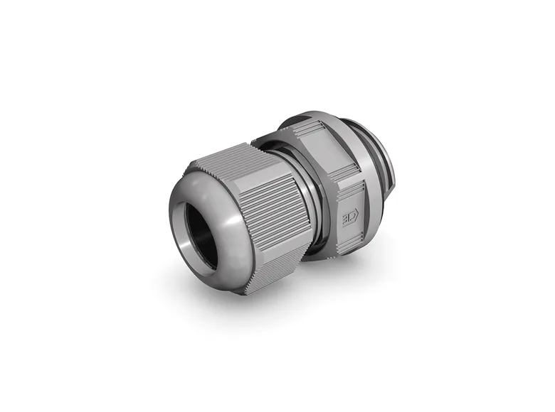 A grey color cable glands on white background