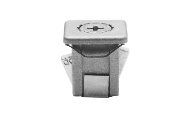 A close-up of a silver Dirak fastening element