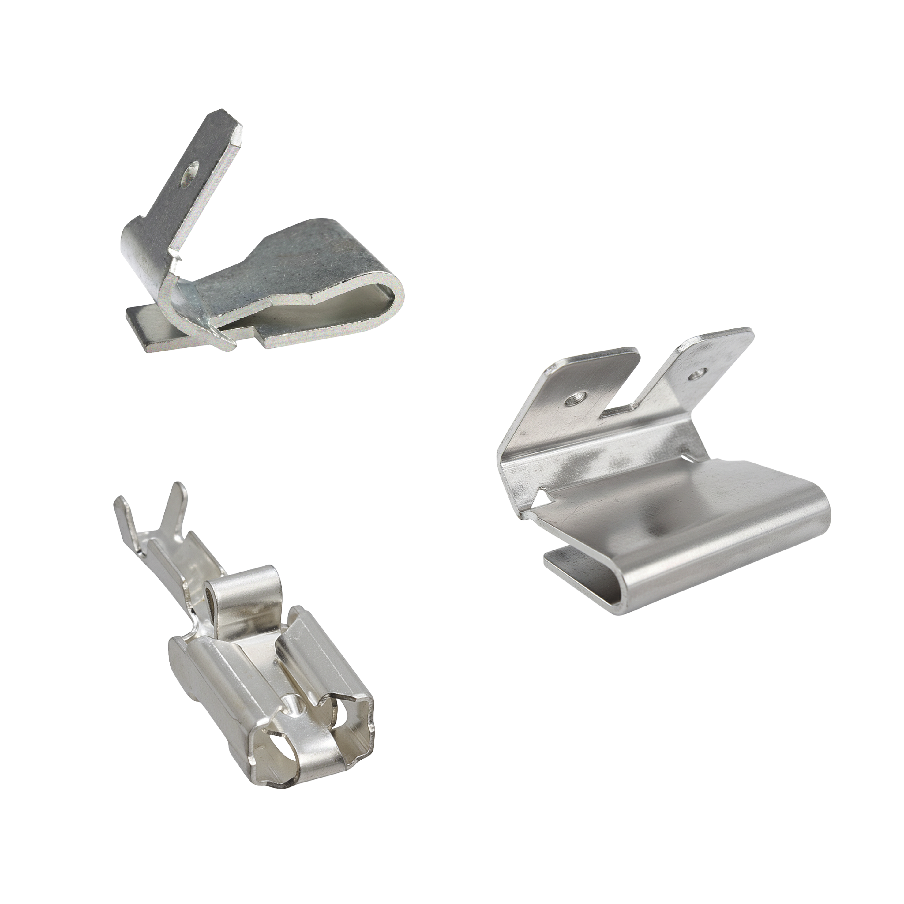Three grounding clips easily attached to the trunking edge, replacing time-intensive screw mounting on white background