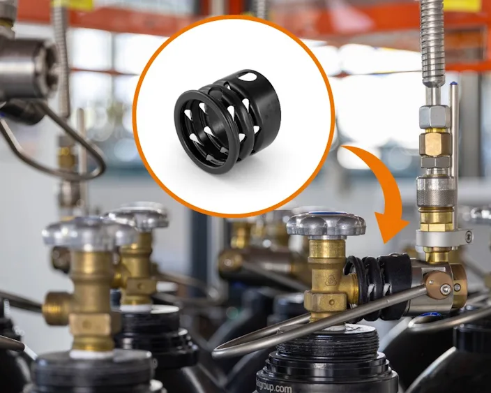 Einbauposition des WEH® Bumpers zur Dämpfung von Rückschlägen an einer Gasbefüllstation.