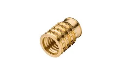 A Tappex Multisert brass threaded insert for press-in installation into thermoplastics