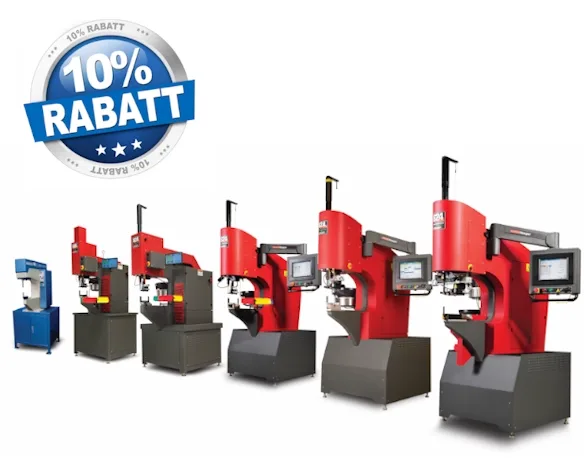 verschiedene rote Haeger-Einpressmaschinen mit 10% Rabatt-Label