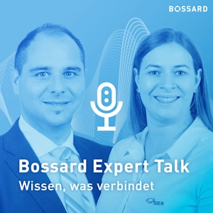 Bossard Expert Talk Podcast mit Experten  Jenny Kunze and Marcus Ritter vor bleuem Hintergrund 