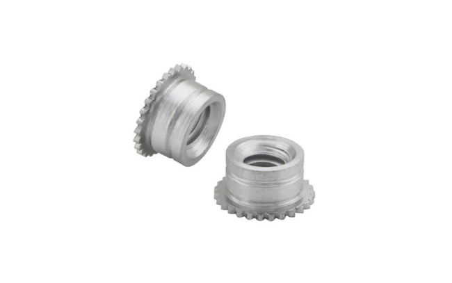 Two type MSO4™ microPEM® self-clinching standoffs for mounting or spacing in applications with limited space, shown on white background