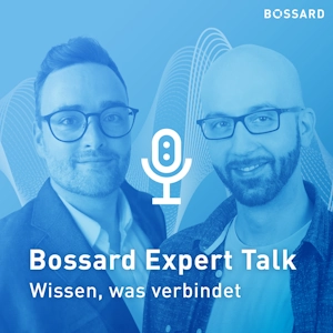 Bossard Expert Talk Podcast-Cover mit Experten Tobias Klöden und Marc Hennings auf blauem Hintergrund