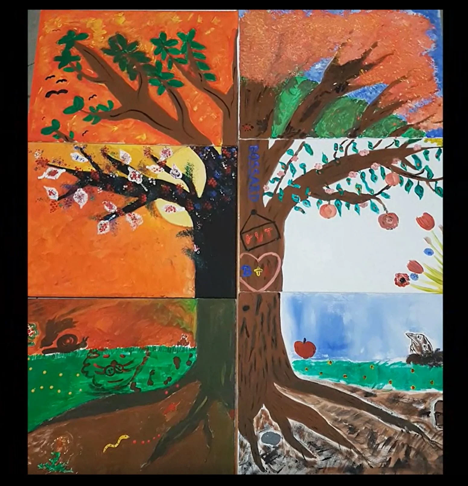 An image composed of 6 smaller images forming a tree pattern in various colors.