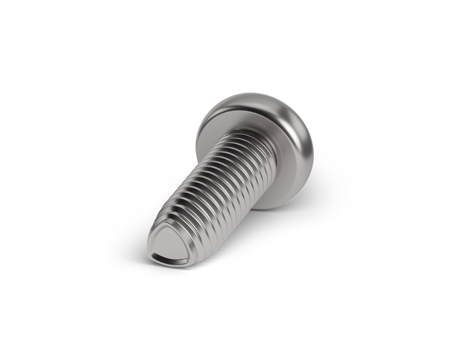 Ein ecosyn IMX Gewindeschneidschraube mit Panhead aus INOX auf weißem Hintergrund.