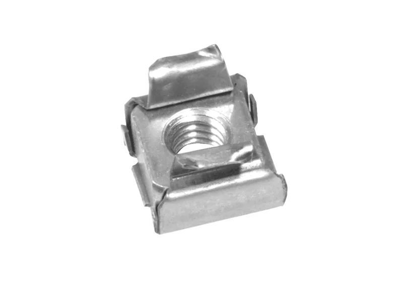 An EE grounding cage nut on a white background.