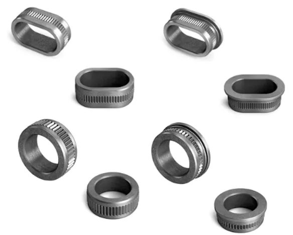 Verschiedene ovale und runde Kompressiosbegrenzer auf weißem Hintergrund