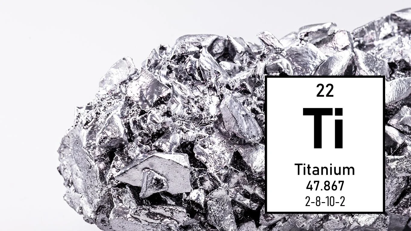 Elemental titanium with data from the periodic table. 