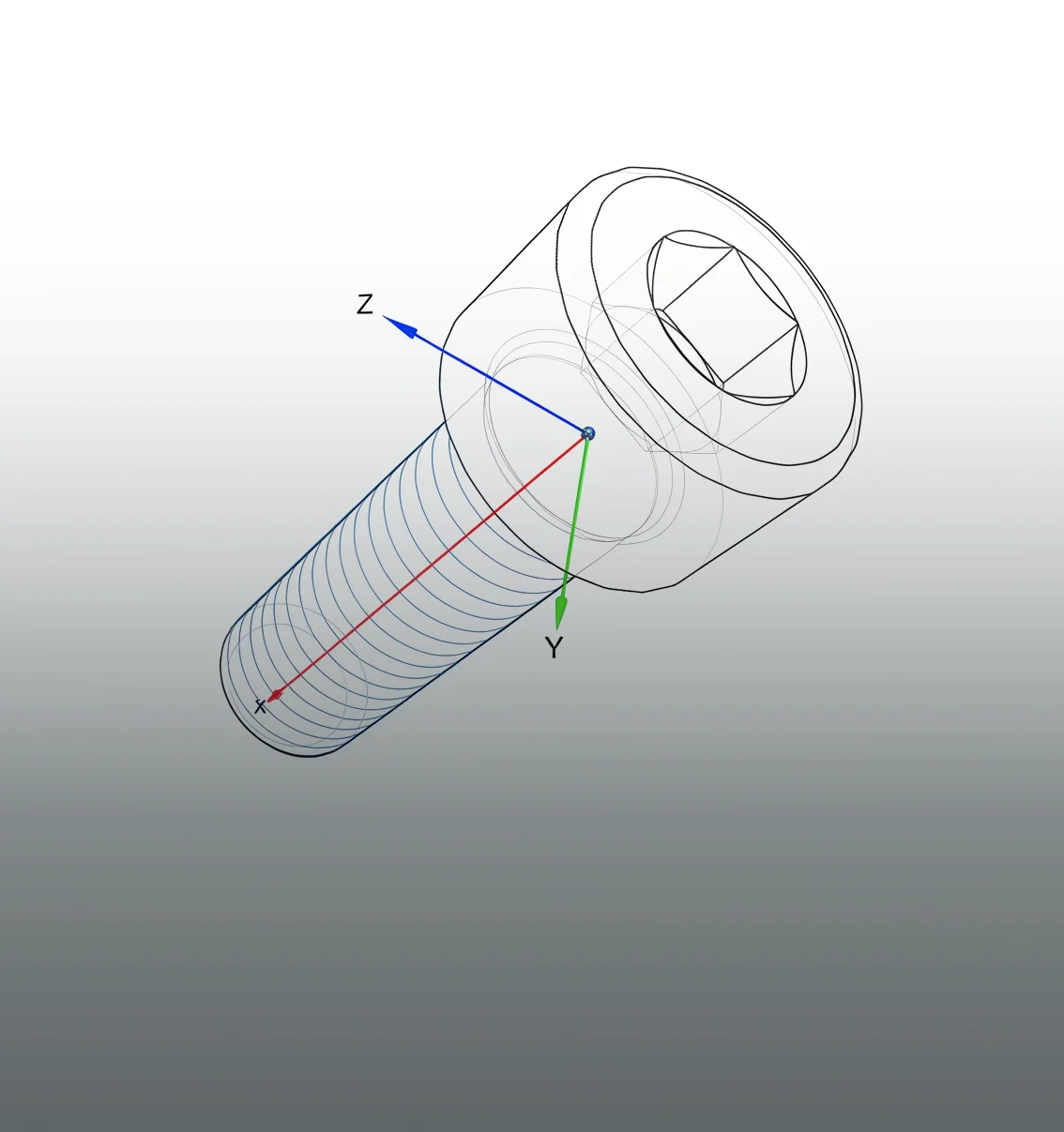 CAD illustration of a hex socket head cap screw