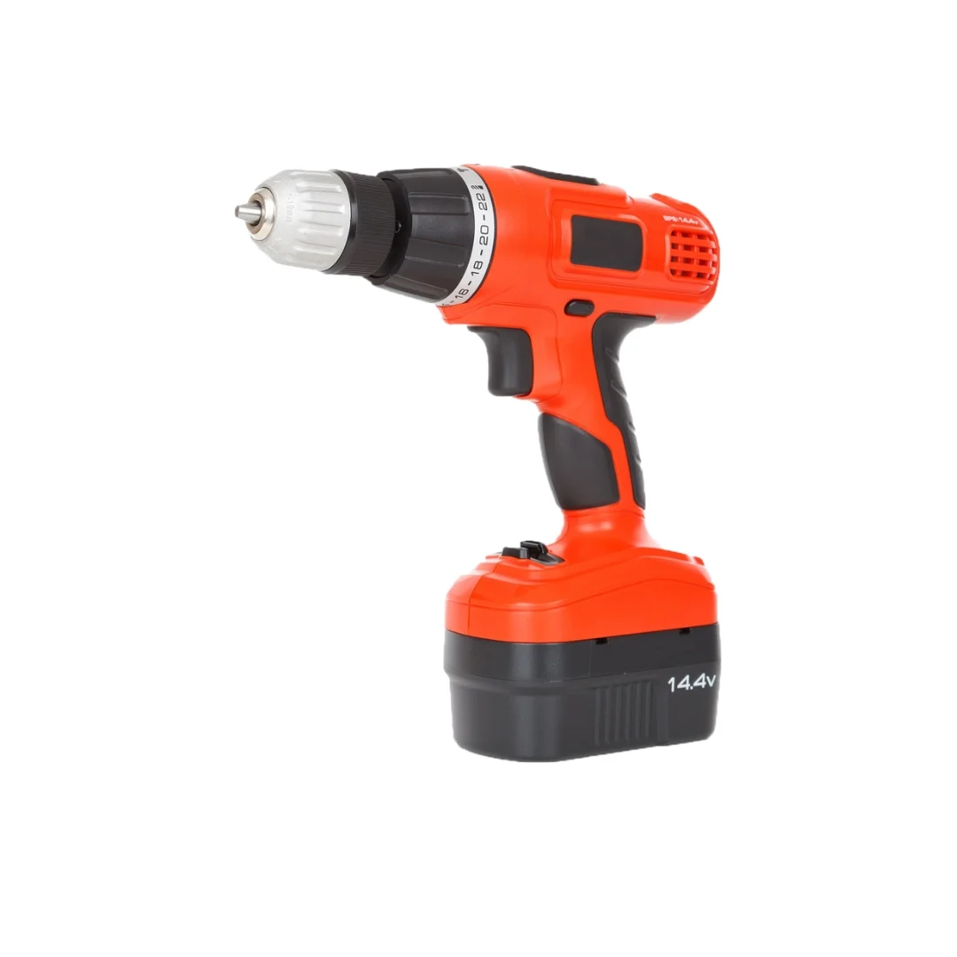 Un outil électrique rouge, alimenté par batterie, sur fond blanc