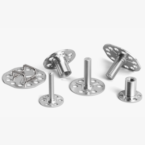 Eine Auswahl verschiedener bigHead Befestiger zum Einbetten und Aufkleben
