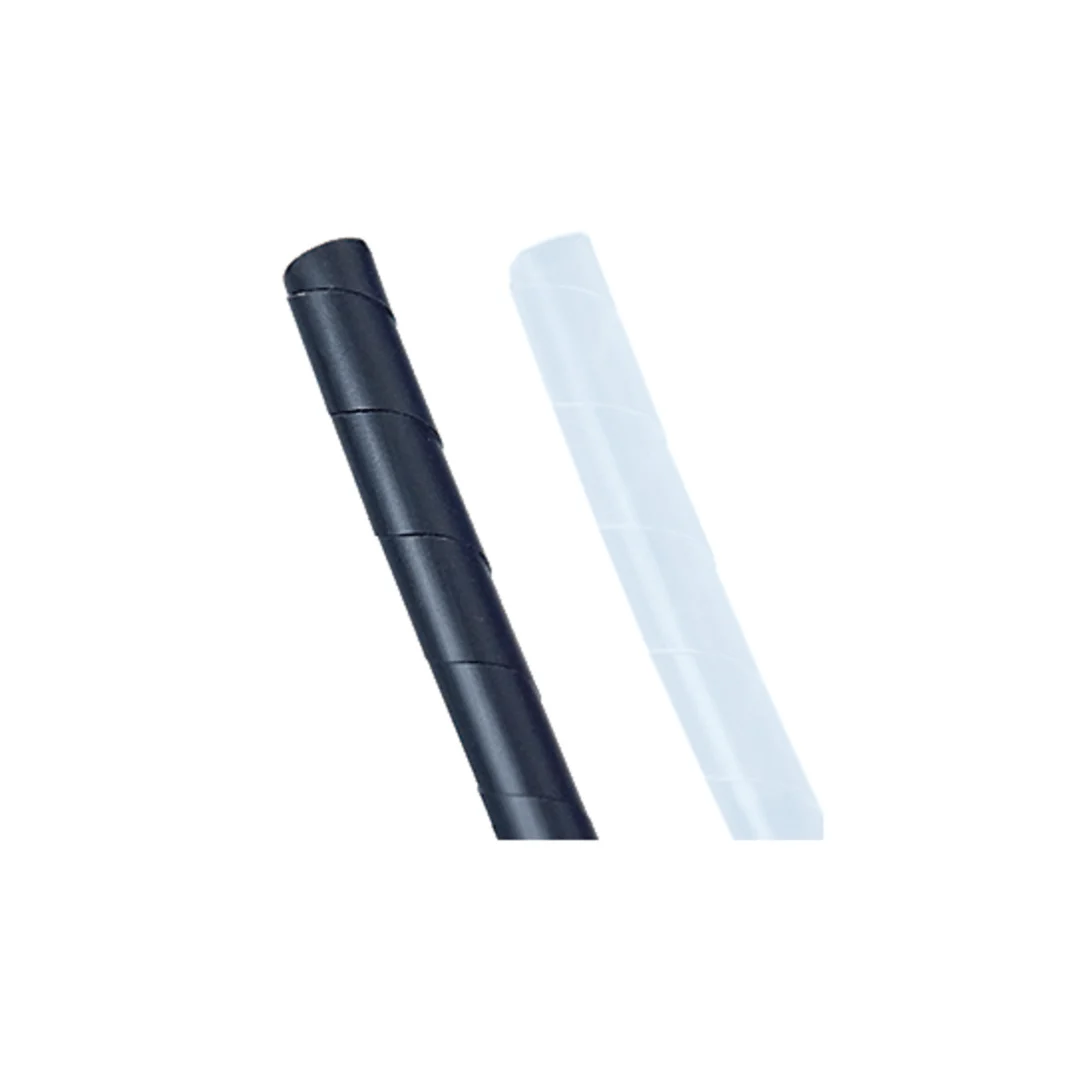 Một dây quấn xoắn Elematic màu đen và một màu trắng trên nền trắng.