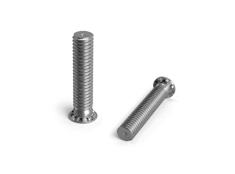 Two self-clinching threaded studson a white background.