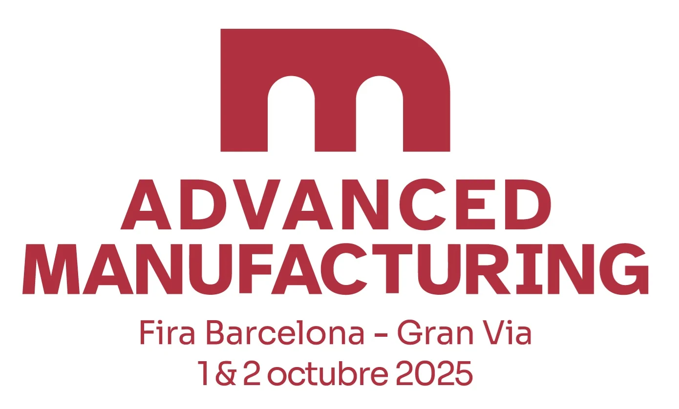 "Advanced Manufacturing" Logo mit dem Text "Fira Barcelona - Gran Via 1&2 Oktober 2025" darunter.