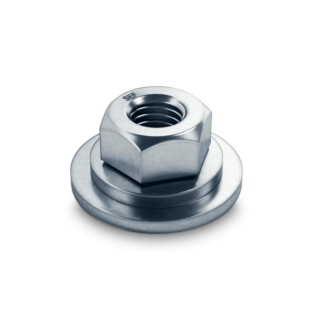 Un écrou de verrouillage ecosyn SEF argent sur fond blanc