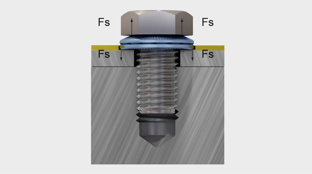 An image featuring a screw, accompanied by a Nord-Lock washer X-series, highlighting their mechanical connection and functionality.