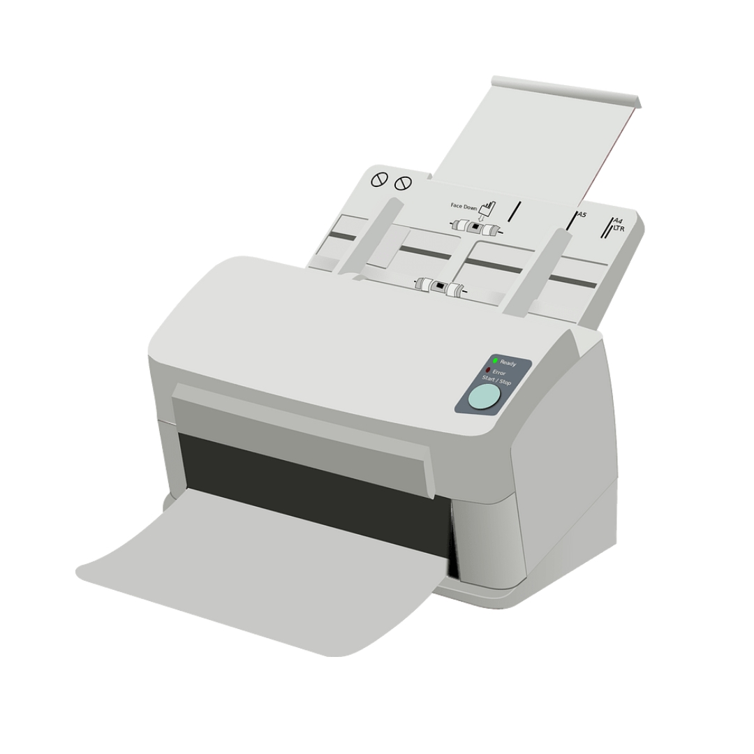 A grey printer on a white background