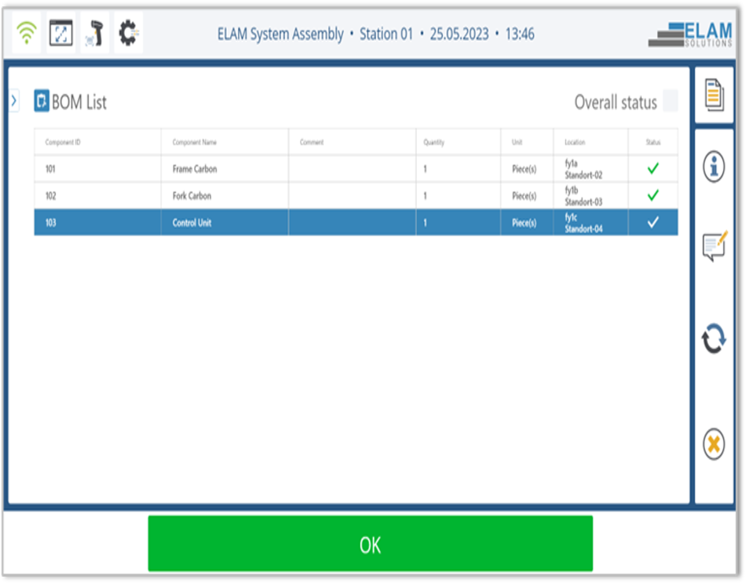 ELAM solutions screenshot from the software system