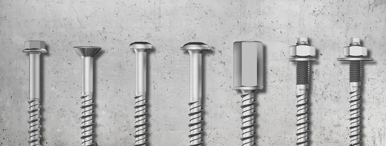 Overview of 7 different types of Tecfi concrete screws.