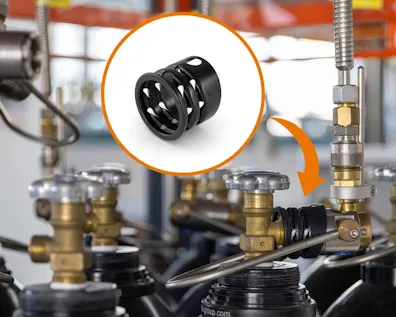 Einbauposition des WEH® Bumpers zur Dämpfung von Rückschlägen an einer Gasbefüllstation.